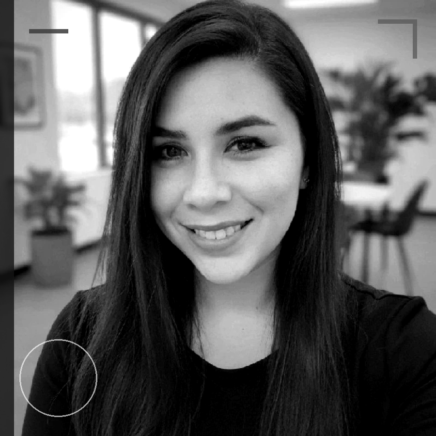 Black-and-white stylized portrait of Ana Rosa Lerma, Human Systems Studio lead